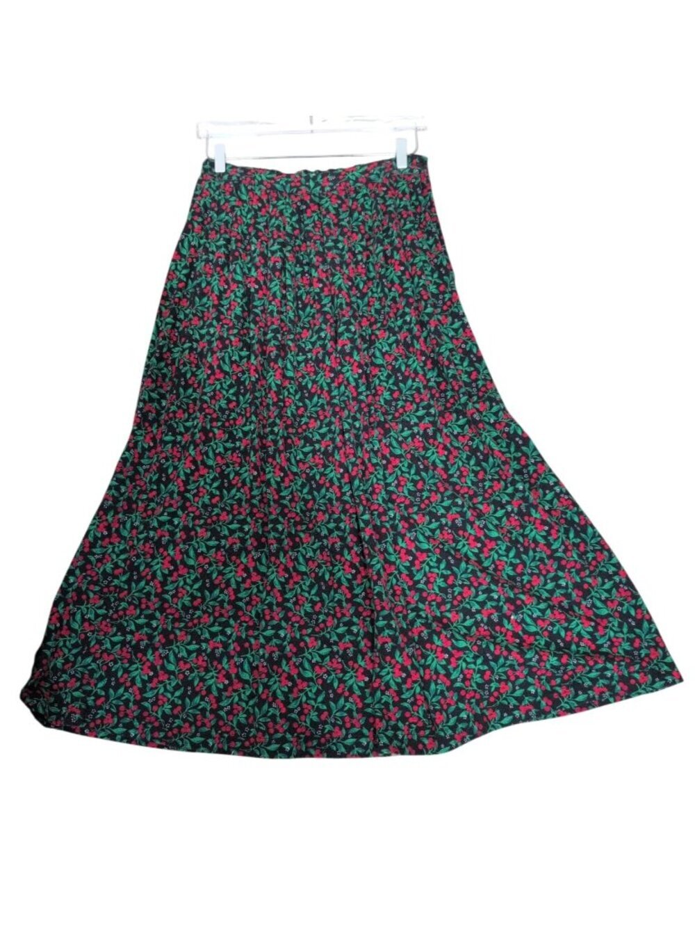 Eagles Eye Cherry Maxi Skirt Womens Size Medium Black Vintage Cottagecore Cotton